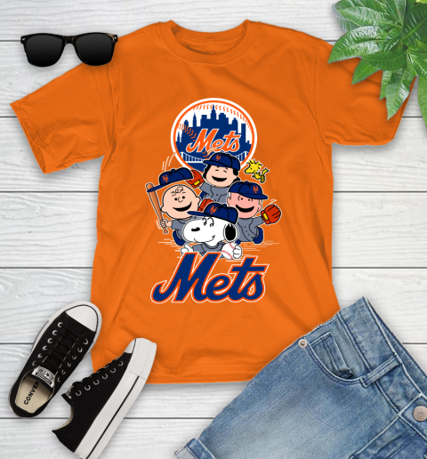 MLB New York Mets Snoopy Charlie Brown Woodstock The Peanuts Movie Baseball T Shirt Youth T-Shirt 9