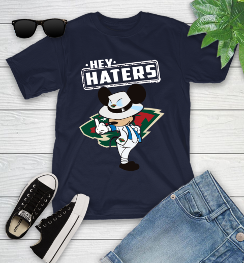 NHL Hey Haters Mickey Hockey Sports Minnesota Wild Youth T-Shirt 2