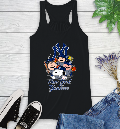 MLB New York Yankees Snoopy Charlie Brown Woodstock The Peanuts Movie Baseball T Shirt_000 Racerback Tank