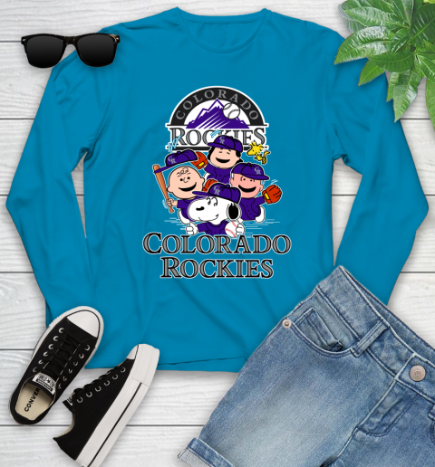 MLB Colorado Rockies Snoopy Charlie Brown Woodstock The Peanuts Movie Baseball T Shirt_000 Youth Long Sleeve 8