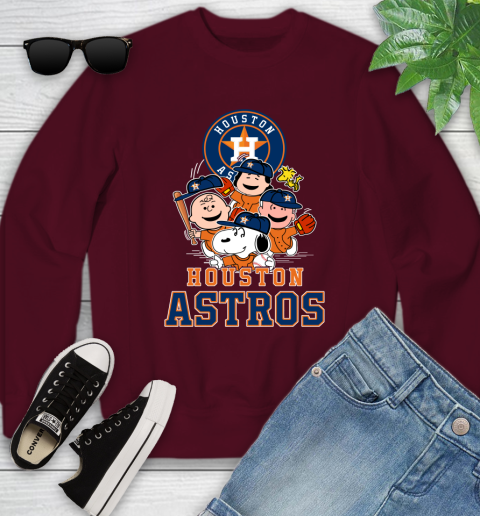 MLB Houston Astros Snoopy Charlie Brown Woodstock The Peanuts Movie Baseball T Shirt Youth Sweatshirt 4
