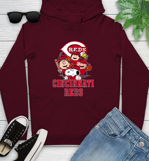 MLB Cincinnati Reds Snoopy Charlie Brown Woodstock The Peanuts Movie Baseball T Shirt_000 Youth Hoodie 7