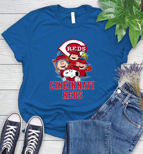 MLB Cincinnati Reds Snoopy Charlie Brown Woodstock The Peanuts Movie Baseball T Shirt_000 Women's T-Shirt 12
