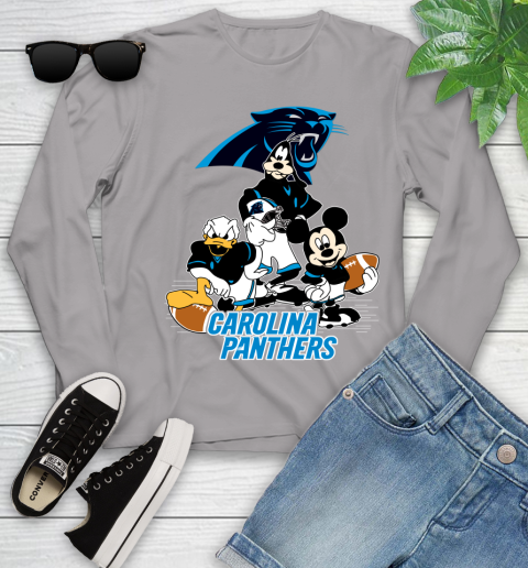 NFL Carolina Panthers Mickey Mouse Donald Duck Goofy Football Shirt Youth Long Sleeve 5