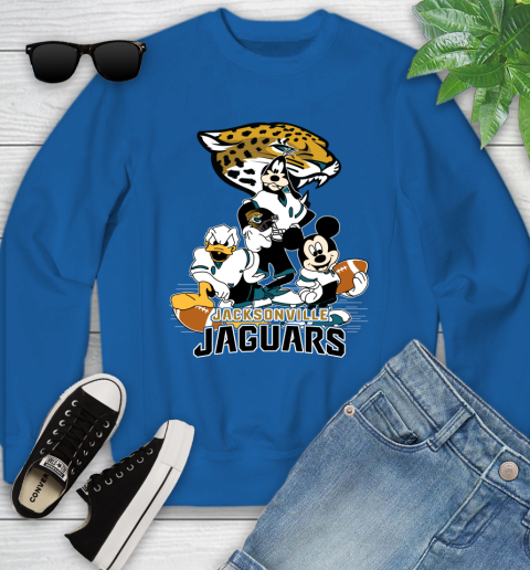 NFL Jacksonville Jaguars Mickey Mouse Donald Duck Goofy Football Shirt Youth Sweatshirt 7