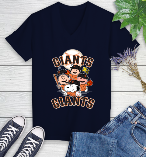 MLB San Francisco Giants Snoopy Charlie Brown Woodstock The Peanuts Movie Baseball T Shirt_000 Women's V-Neck T-Shirt 2