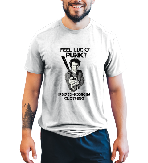 Dirty Harry T Shirt, Harry Callahan T Shirt, Feel Lucky Punk Psychoskin Clothing Tshirt