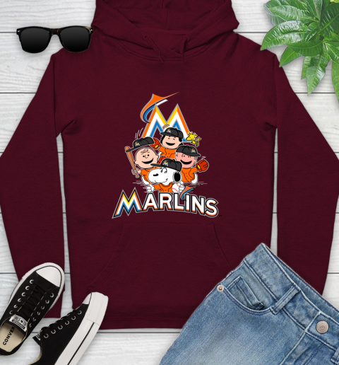 MLB Miami Marlins Snoopy Charlie Brown Woodstock The Peanuts Movie Baseball T Shirt Youth Hoodie 7