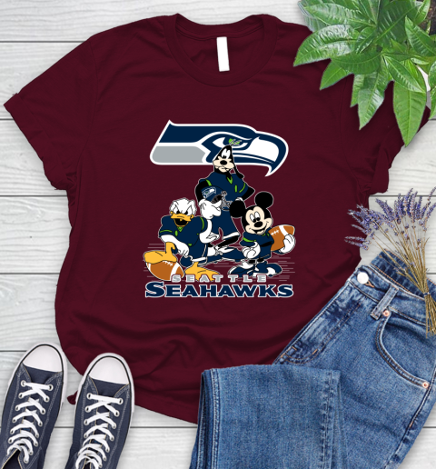 NFL Seattle Seahawks Mickey Mouse Donald Duck Goofy Football Shirt Women's T-Shirt 7