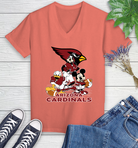 NFL Arizona Cardinals Mickey Mouse Donald Duck Goofy Football Shirt Women's V-Neck T-Shirt 6