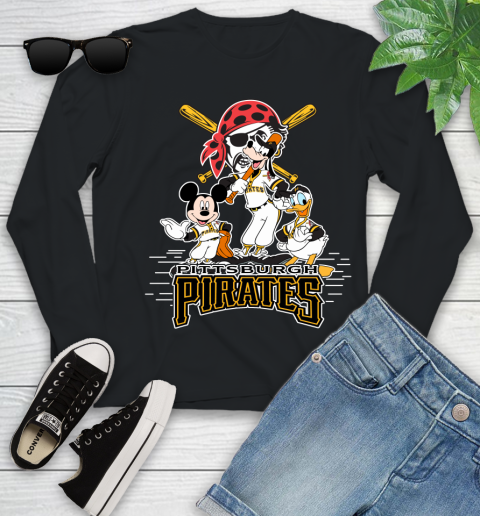 MLB Pittsburgh Pirates Mickey Mouse Donald Duck Goofy Baseball T Shirt Youth Long Sleeve