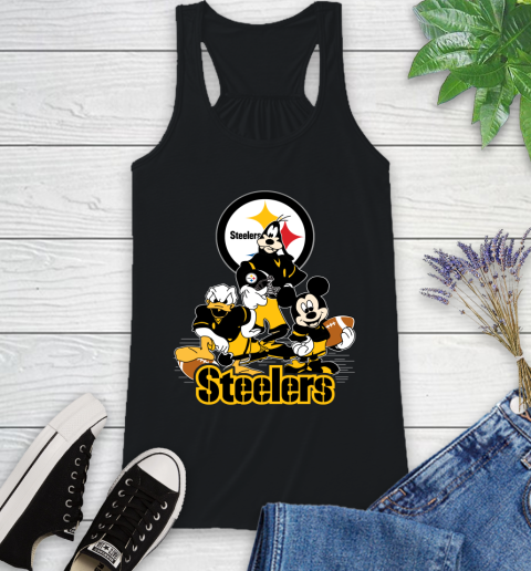 NFL Pittsburgh Steelers Mickey Mouse Donald Duck Goofy Football Shirt Racerback Tank