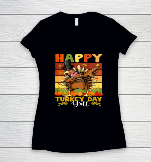 HAPPY TURKEY DAY Dabbing Thanksgiving Day Women's V-Neck T-Shirt