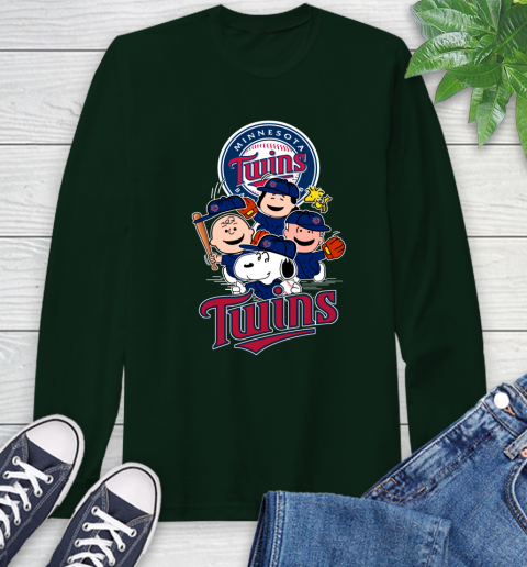 MLB Minnesota Twins Snoopy Charlie Brown Woodstock The Peanuts Movie Baseball T Shirt_000 Long Sleeve T-Shirt 7