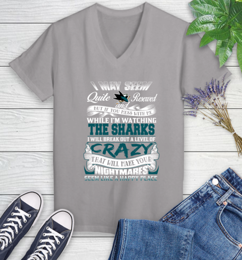San Jose Sharks NHL Hockey Don't Mess With Me While I'm Watching My Team Women's V-Neck T-Shirt 4