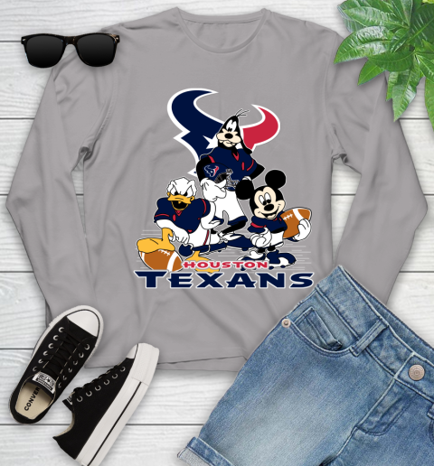 NFL Houston Texans Mickey Mouse Donald Duck Goofy Football Shirt Youth Long Sleeve 5