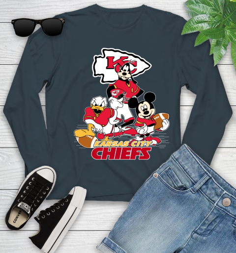 NFL Kansas City Chiefs Mickey Mouse Donald Duck Goofy Football Shirt Youth Long Sleeve 9