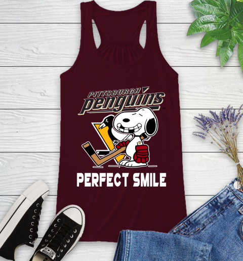 NHL Pittsburgh Penguins Snoopy Perfect Smile The Peanuts Movie Hockey T Shirt Racerback Tank 2