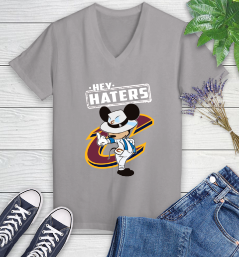 NBA Hey Haters Mickey Basketball Sports Cleveland Cavaliers Women's V-Neck T-Shirt 4