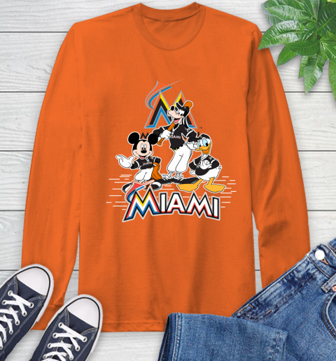 MLB Miami Marlins Mickey Mouse Donald Duck Goofy Baseball T Shirt Long Sleeve T-Shirt 5 MLB Miami Marlins Mickey Mouse Donald Duck Goofy Baseball T Shirt Long Sleeve T-Shirt - Image 5