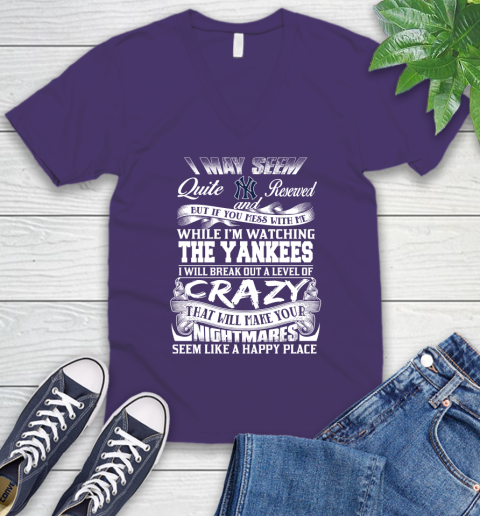 New York Yankees MLB Baseball Don't Mess With Me While I'm Watching My Team V-Neck T-Shirt 9