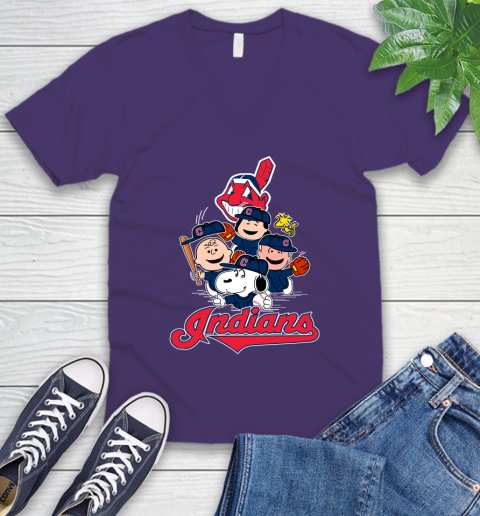 MLB Cleveland Indians Snoopy Charlie Brown Woodstock The Peanuts Movie Baseball T Shirt_000 V-Neck T-Shirt 9