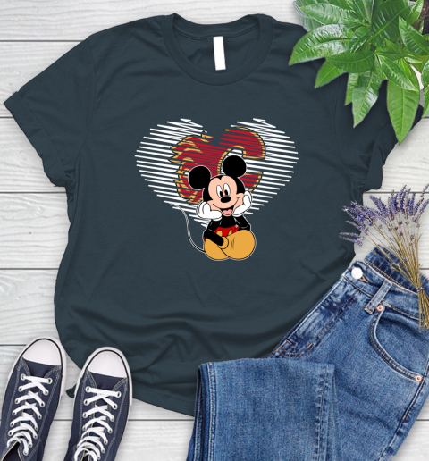 NHL Calgary Flames The Heart Mickey Mouse Disney Hockey Women's T-Shirt 11