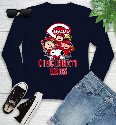 MLB Cincinnati Reds Snoopy Charlie Brown Woodstock The Peanuts Movie Baseball T Shirt_000 Youth Long Sleeve 2