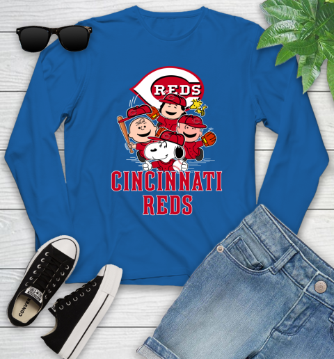 MLB Cincinnati Reds Snoopy Charlie Brown Woodstock The Peanuts Movie Baseball T Shirt_000 Youth Long Sleeve 10