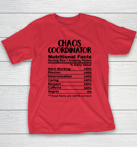 Chaos Coordinator Nutrition Facts Funny Youth T-Shirt 7