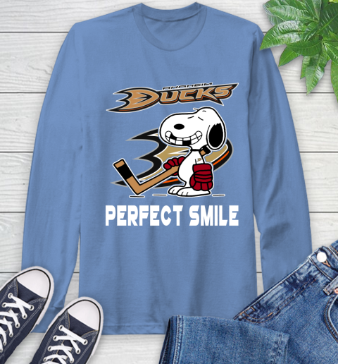 NHL Anaheim Ducks Snoopy Perfect Smile The Peanuts Movie Hockey T Shirt Long Sleeve T-Shirt 12