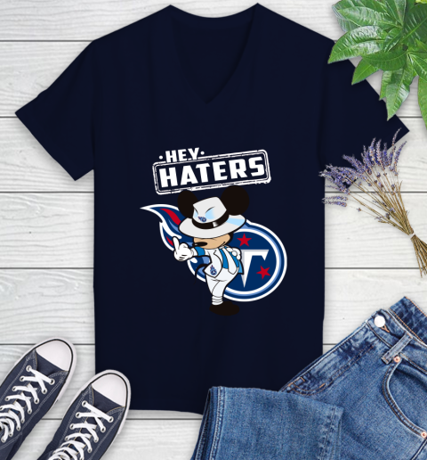 NFL Hey Haters Mickey Football Sports Tennessee Titans Women's V-Neck T-Shirt 2