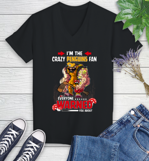 Pittsburgh Penguins NHL Hockey Mario I'm The Crazy Fan Everyone Warned You About Women's V-Neck T-Shirt