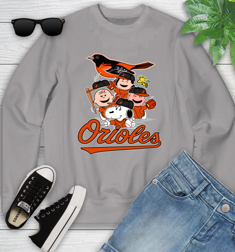 MLB Baltimore Orioles Snoopy Charlie Brown Woodstock The Peanuts Movie Baseball T Shirt_000 Youth Sweatshirt 3