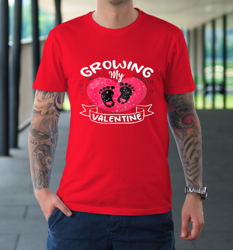 Womens Growing My Valentine literally pregnant shirt Pregnancy Wife T-Shirt 16