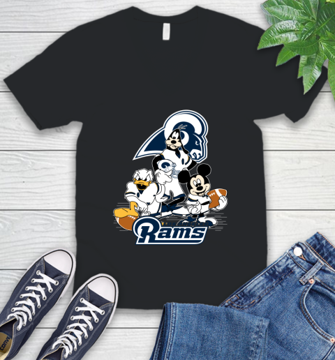 NFL Los Angeles Rams Mickey Mouse Donald Duck Goofy Football Shirt V-Neck T-Shirt