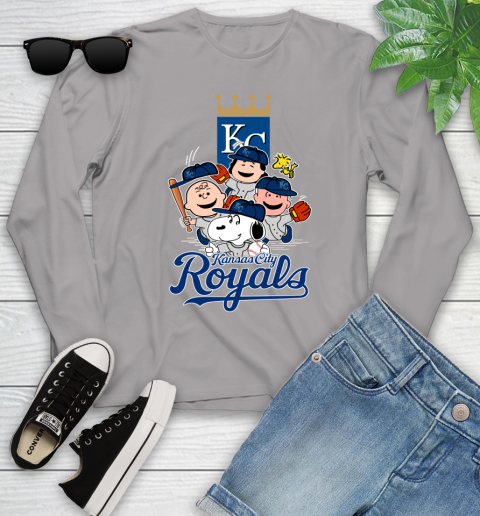 MLB Kansas City Royals Snoopy Charlie Brown Woodstock The Peanuts Movie Baseball T Shirt_000 Youth Long Sleeve 5