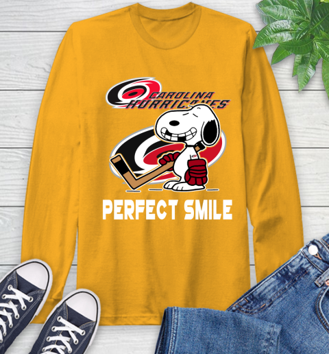 NHL Carolina Hurricanes Snoopy Perfect Smile The Peanuts Movie Hockey T Shirt Long Sleeve T-Shirt 2