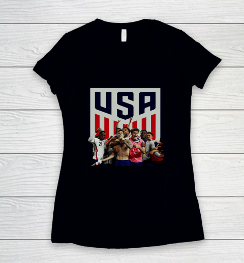 USA Soccer Christian Pulisic Celebration Women's V-Neck T-Shirt