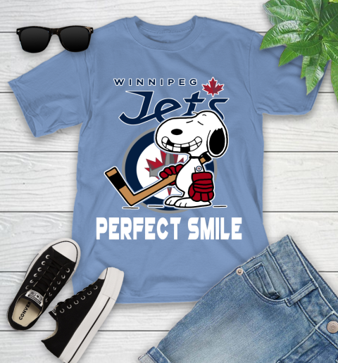 NHL Winnipeg Jets Snoopy Perfect Smile The Peanuts Movie Hockey T Shirt Youth T-Shirt 15