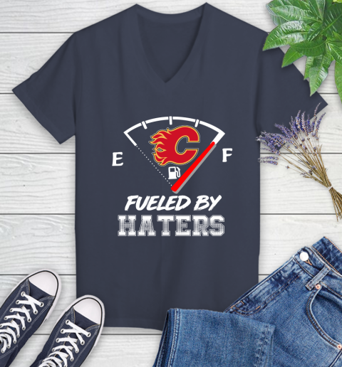 Calgary Flames NHL Hockey Fueled By Haters Sports Women's V-Neck T-Shirt 12