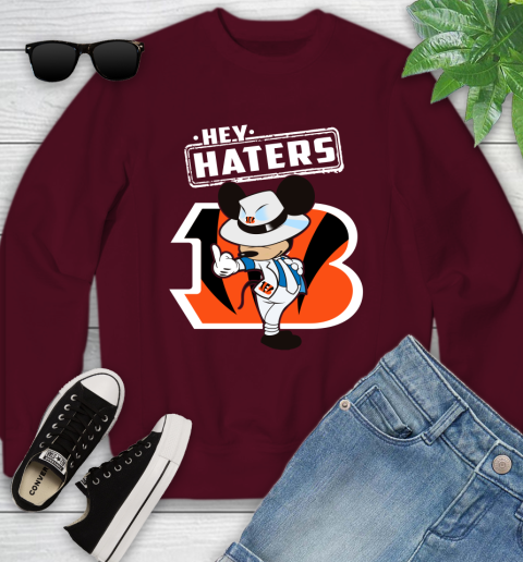 NFL Hey Haters Mickey Football Sports Cincinnati Bengals Youth Sweatshirt 4