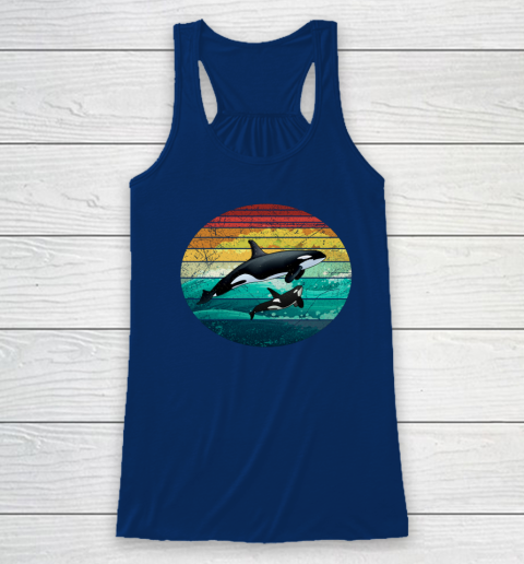 Orca Family Vintage Retro Art Killer Whale Family Racerback Tank 4