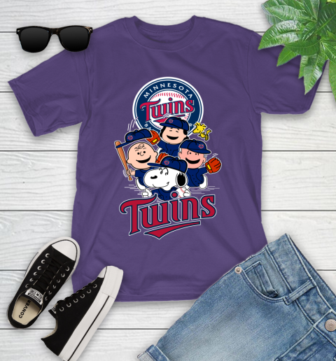MLB Minnesota Twins Snoopy Charlie Brown Woodstock The Peanuts Movie Baseball T Shirt_000 Youth T-Shirt 3