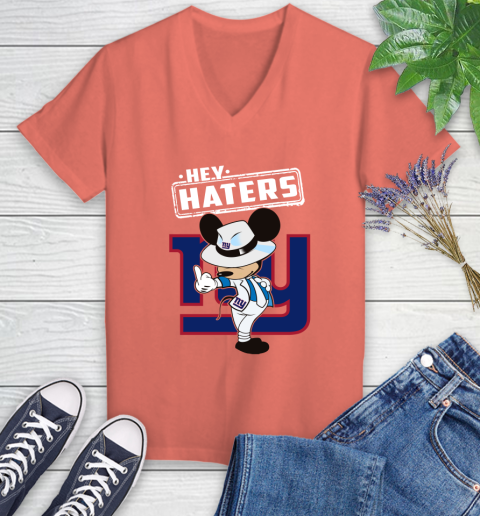 NFL Hey Haters Mickey Football Sports New York Giants Women's V-Neck T-Shirt 6