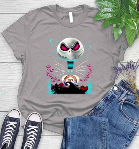 MLB Texas Rangers Jack Skellington Sally The Nightmare Before Christmas Baseball Women's T-Shirt 5