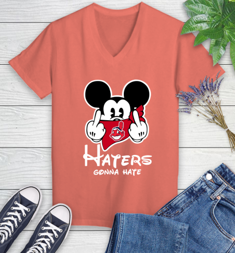 MLB Cleveland Indians Haters Gonna Hate Mickey Mouse Disney Baseball T Shirt_000 Women's V-Neck T-Shirt 6
