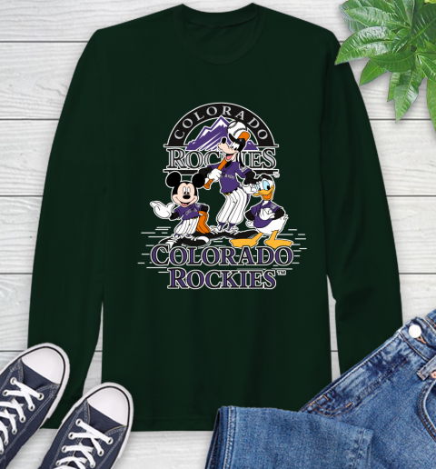 MLB Colorado Rockies Mickey Mouse Donald Duck Goofy Baseball T Shirt Long Sleeve T-Shirt 7
