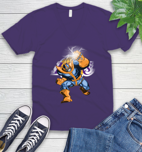 Los Angeles Lakers NBA Basketball Thanos Avengers Infinity War Marvel V-Neck T-Shirt 9
