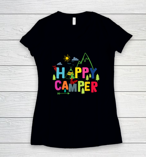 Happy Camper Camping Funny Women's V-Neck T-Shirt